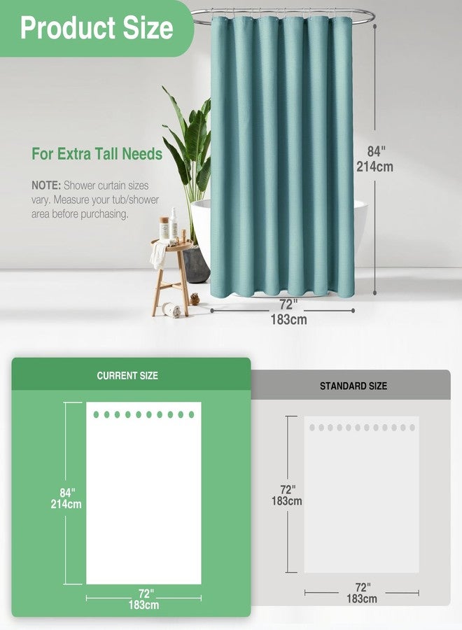 Dynamene ستارة حمام طويلة جدًا من داينامين، بطول 84 بوصة، مصنوعة من قماش سميك مثقل بنسيج الوافل، طقم ستارة حمام فندقية متينة بألوان محايدة مع 12 خطافًا بلاستيكيًا، مقاس 72 × 84، لون أزرق مخضر - Image 3